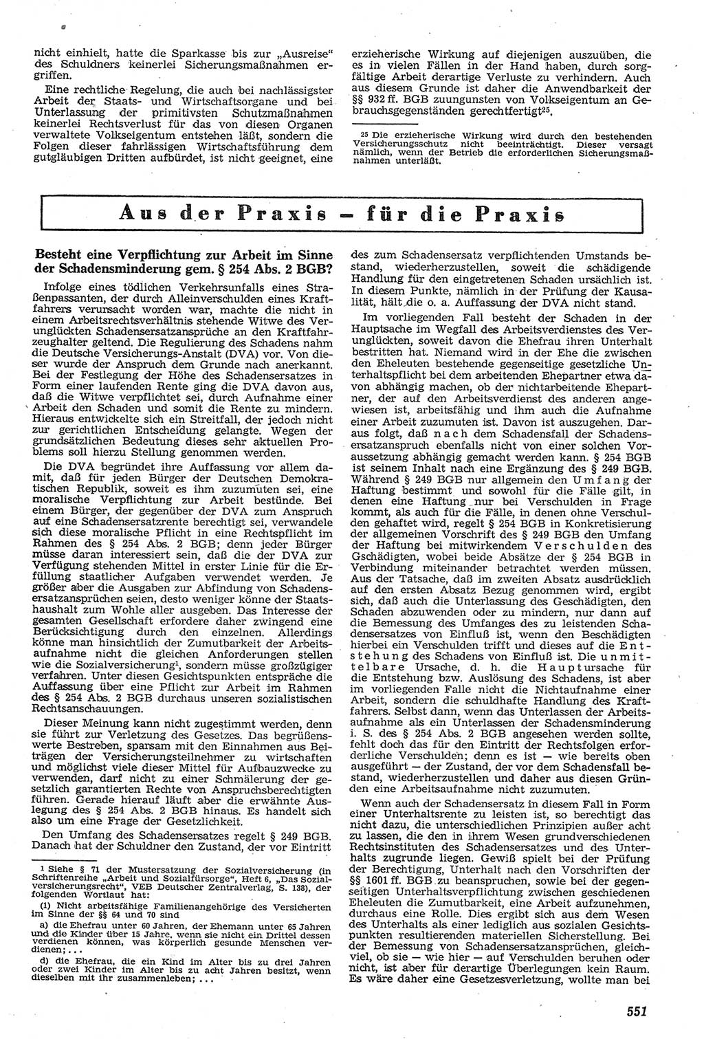 Neue Justiz (NJ), Zeitschrift für Recht und Rechtswissenschaft [Deutsche Demokratische Republik (DDR)], 11. Jahrgang 1957, Seite 551 (NJ DDR 1957, S. 551)