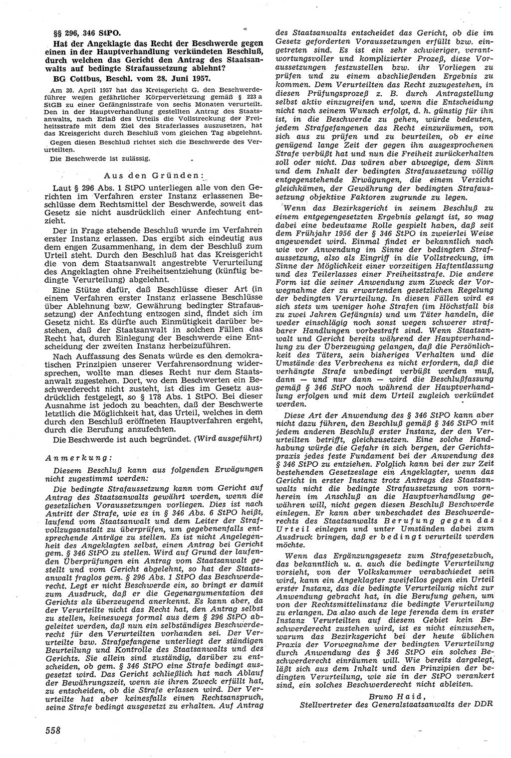 Neue Justiz (NJ), Zeitschrift für Recht und Rechtswissenschaft [Deutsche Demokratische Republik (DDR)], 11. Jahrgang 1957, Seite 558 (NJ DDR 1957, S. 558)