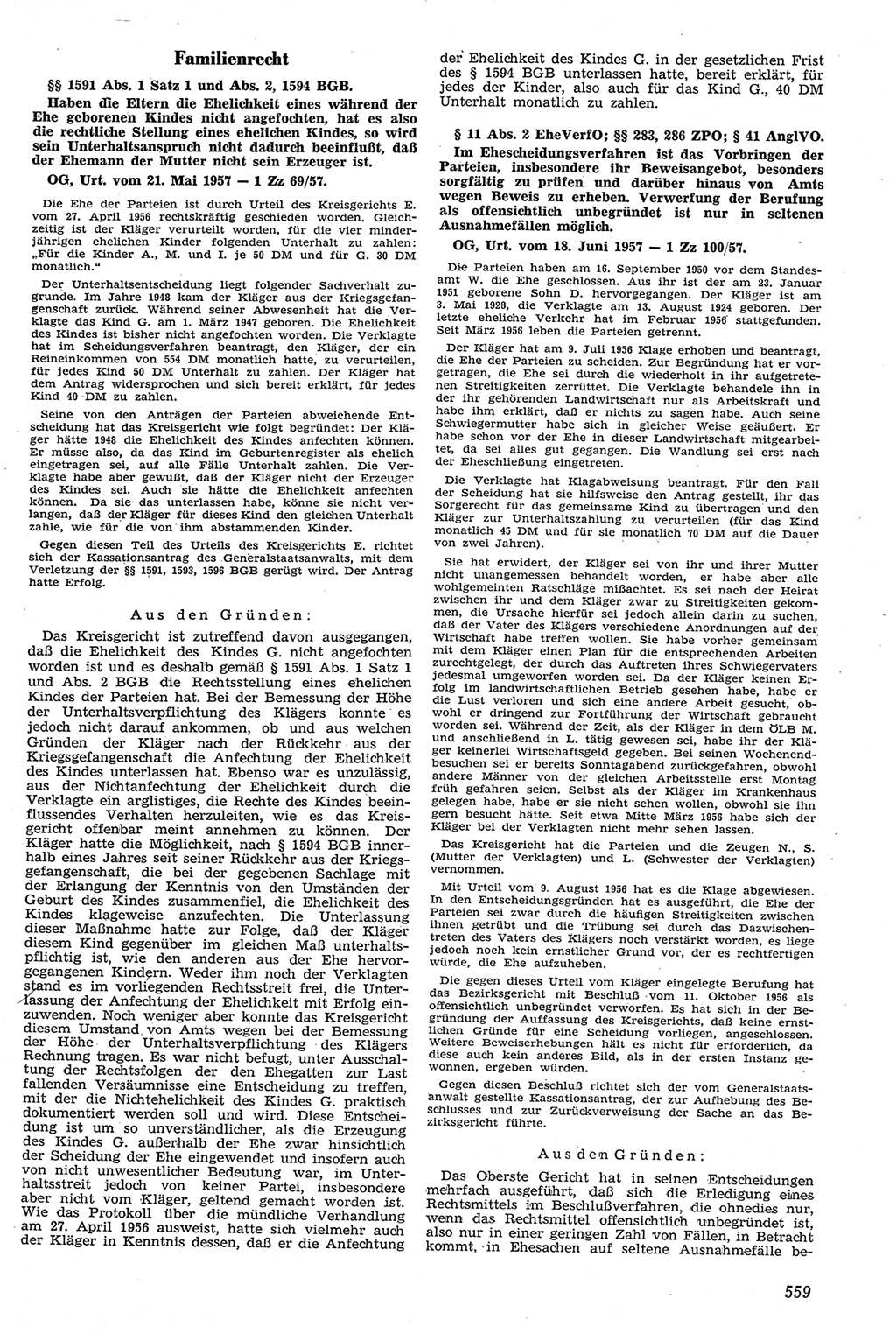 Neue Justiz (NJ), Zeitschrift für Recht und Rechtswissenschaft [Deutsche Demokratische Republik (DDR)], 11. Jahrgang 1957, Seite 559 (NJ DDR 1957, S. 559)
