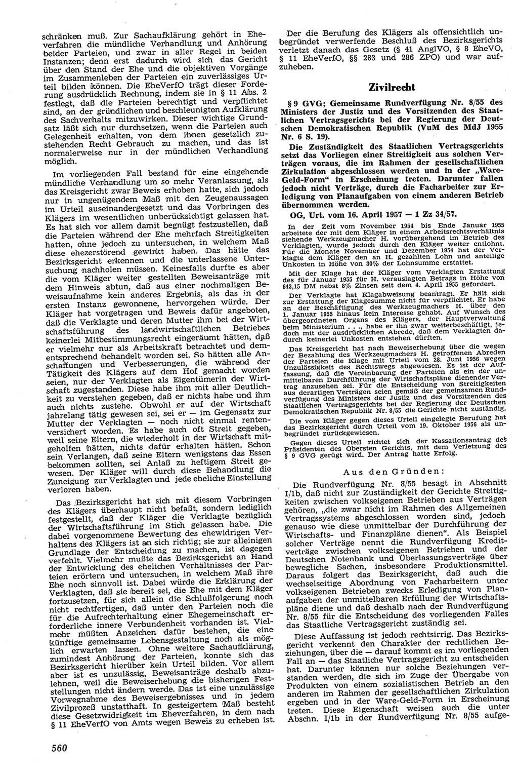 Neue Justiz (NJ), Zeitschrift für Recht und Rechtswissenschaft [Deutsche Demokratische Republik (DDR)], 11. Jahrgang 1957, Seite 560 (NJ DDR 1957, S. 560)