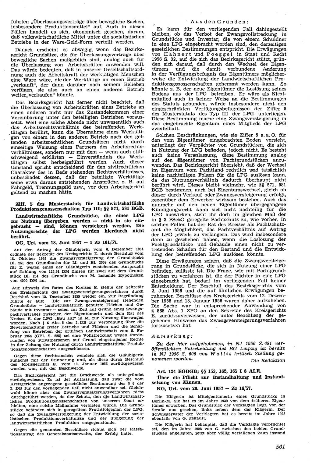 Neue Justiz (NJ), Zeitschrift für Recht und Rechtswissenschaft [Deutsche Demokratische Republik (DDR)], 11. Jahrgang 1957, Seite 561 (NJ DDR 1957, S. 561)