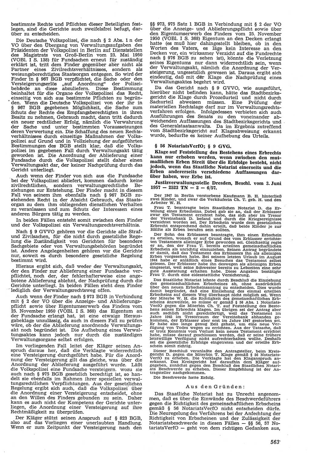 Neue Justiz (NJ), Zeitschrift für Recht und Rechtswissenschaft [Deutsche Demokratische Republik (DDR)], 11. Jahrgang 1957, Seite 563 (NJ DDR 1957, S. 563)
