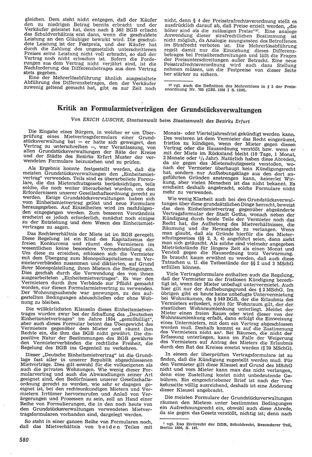 Neue Justiz (NJ), Zeitschrift für Recht und Rechtswissenschaft [Deutsche Demokratische Republik (DDR)], 11. Jahrgang 1957, Seite 580 (NJ DDR 1957, S. 580)