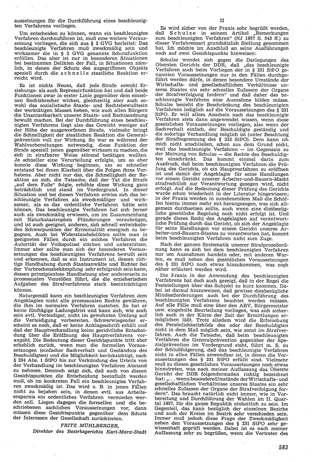 Neue Justiz (NJ), Zeitschrift für Recht und Rechtswissenschaft [Deutsche Demokratische Republik (DDR)], 11. Jahrgang 1957, Seite 583 (NJ DDR 1957, S. 583)