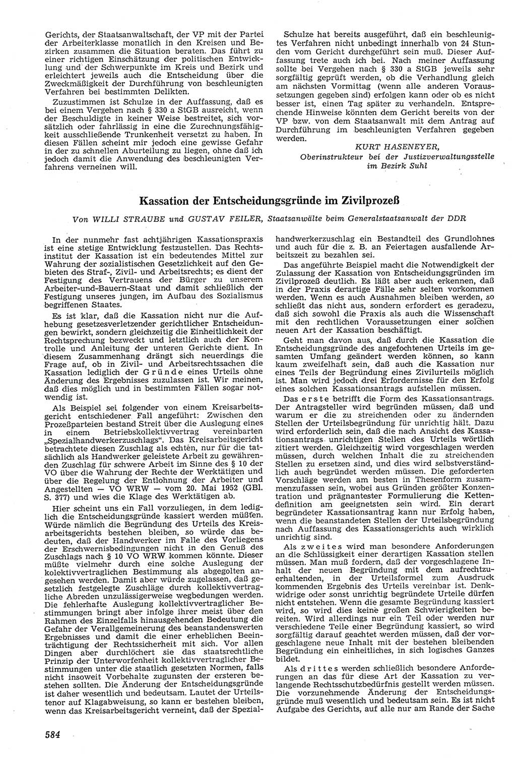 Neue Justiz (NJ), Zeitschrift für Recht und Rechtswissenschaft [Deutsche Demokratische Republik (DDR)], 11. Jahrgang 1957, Seite 584 (NJ DDR 1957, S. 584)