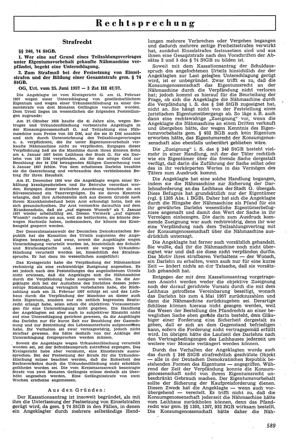 Neue Justiz (NJ), Zeitschrift für Recht und Rechtswissenschaft [Deutsche Demokratische Republik (DDR)], 11. Jahrgang 1957, Seite 589 (NJ DDR 1957, S. 589)