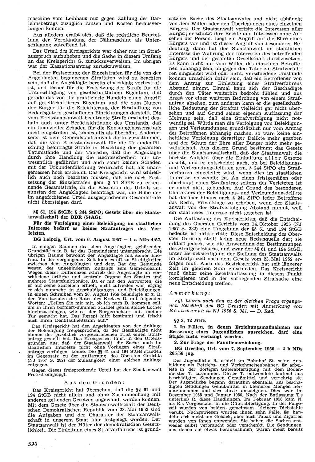 Neue Justiz (NJ), Zeitschrift für Recht und Rechtswissenschaft [Deutsche Demokratische Republik (DDR)], 11. Jahrgang 1957, Seite 590 (NJ DDR 1957, S. 590)