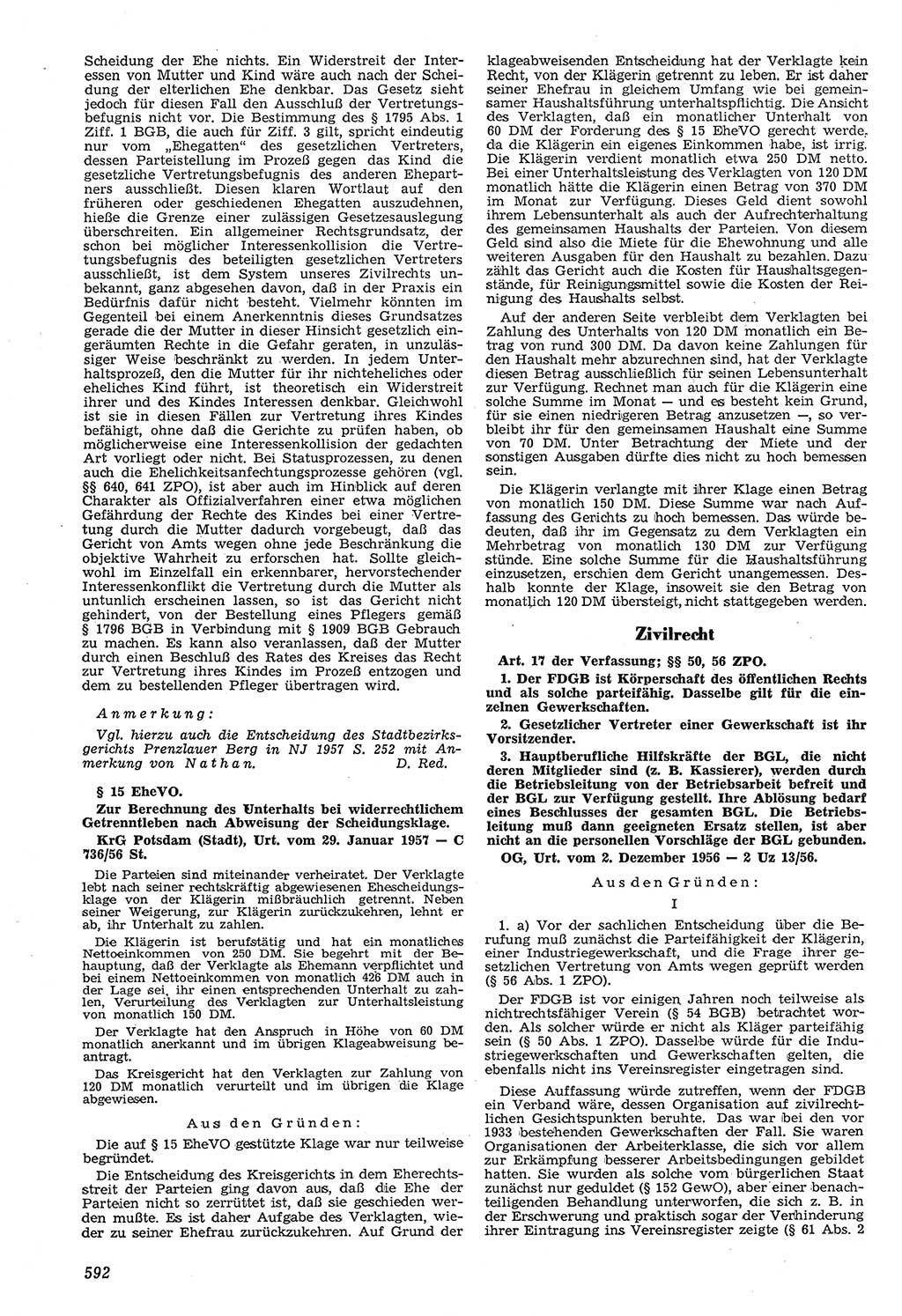 Neue Justiz (NJ), Zeitschrift für Recht und Rechtswissenschaft [Deutsche Demokratische Republik (DDR)], 11. Jahrgang 1957, Seite 592 (NJ DDR 1957, S. 592)