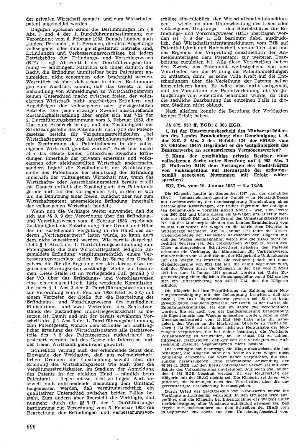 Neue Justiz (NJ), Zeitschrift für Recht und Rechtswissenschaft [Deutsche Demokratische Republik (DDR)], 11. Jahrgang 1957, Seite 596 (NJ DDR 1957, S. 596)