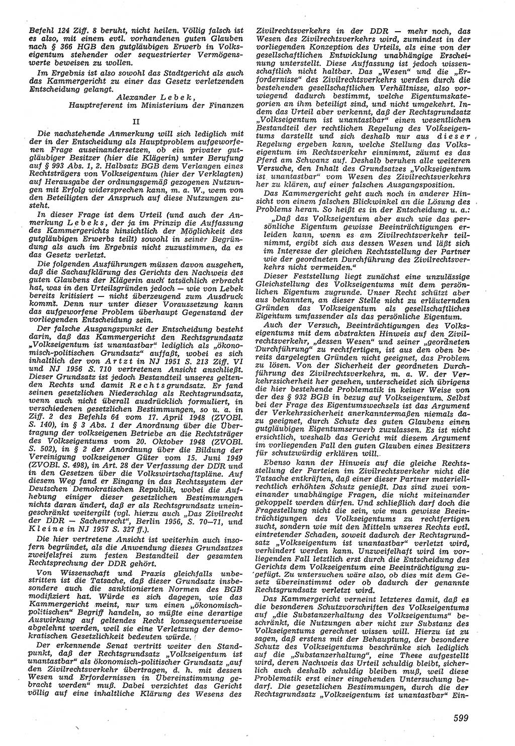 Neue Justiz (NJ), Zeitschrift für Recht und Rechtswissenschaft [Deutsche Demokratische Republik (DDR)], 11. Jahrgang 1957, Seite 599 (NJ DDR 1957, S. 599)