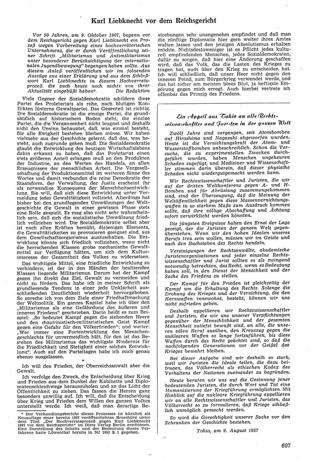 Neue Justiz (NJ), Zeitschrift für Recht und Rechtswissenschaft [Deutsche Demokratische Republik (DDR)], 11. Jahrgang 1957, Seite 607 (NJ DDR 1957, S. 607)