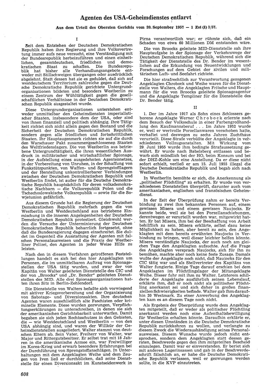 Neue Justiz (NJ), Zeitschrift für Recht und Rechtswissenschaft [Deutsche Demokratische Republik (DDR)], 11. Jahrgang 1957, Seite 608 (NJ DDR 1957, S. 608)