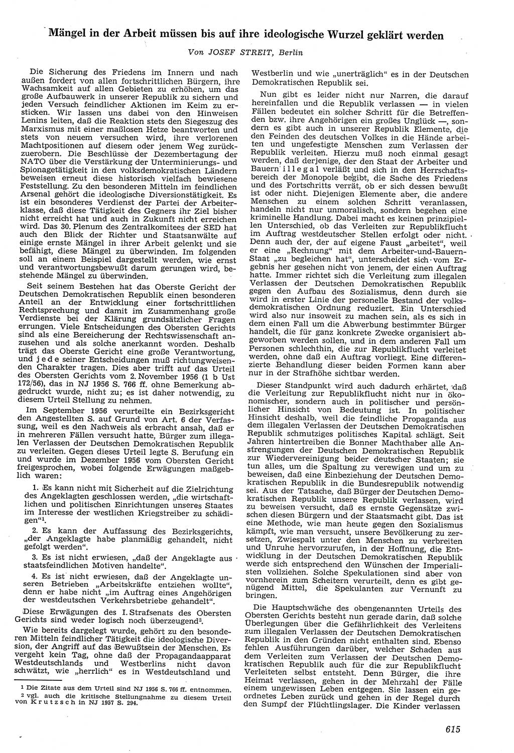 Neue Justiz (NJ), Zeitschrift für Recht und Rechtswissenschaft [Deutsche Demokratische Republik (DDR)], 11. Jahrgang 1957, Seite 615 (NJ DDR 1957, S. 615)