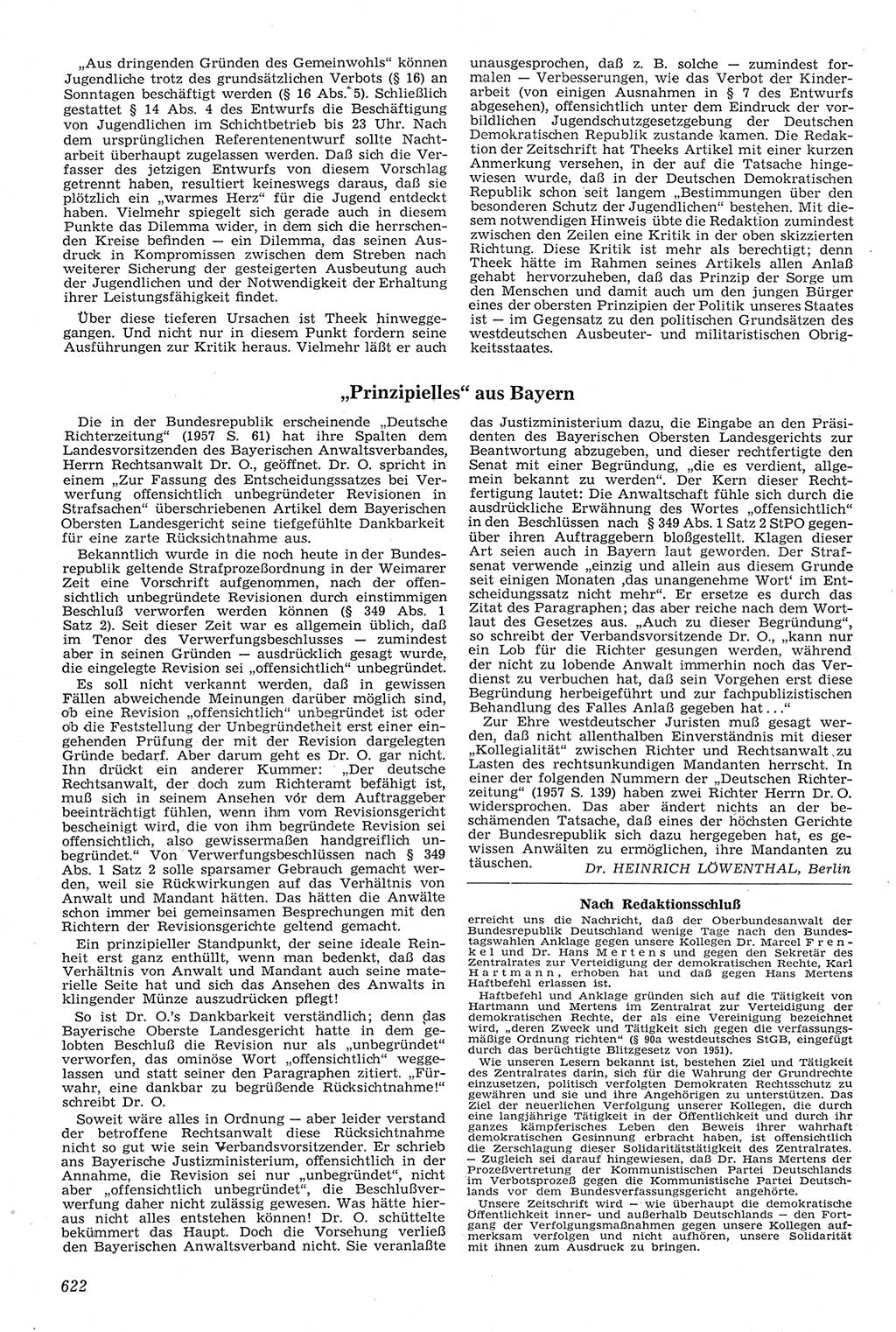 Neue Justiz (NJ), Zeitschrift für Recht und Rechtswissenschaft [Deutsche Demokratische Republik (DDR)], 11. Jahrgang 1957, Seite 622 (NJ DDR 1957, S. 622)