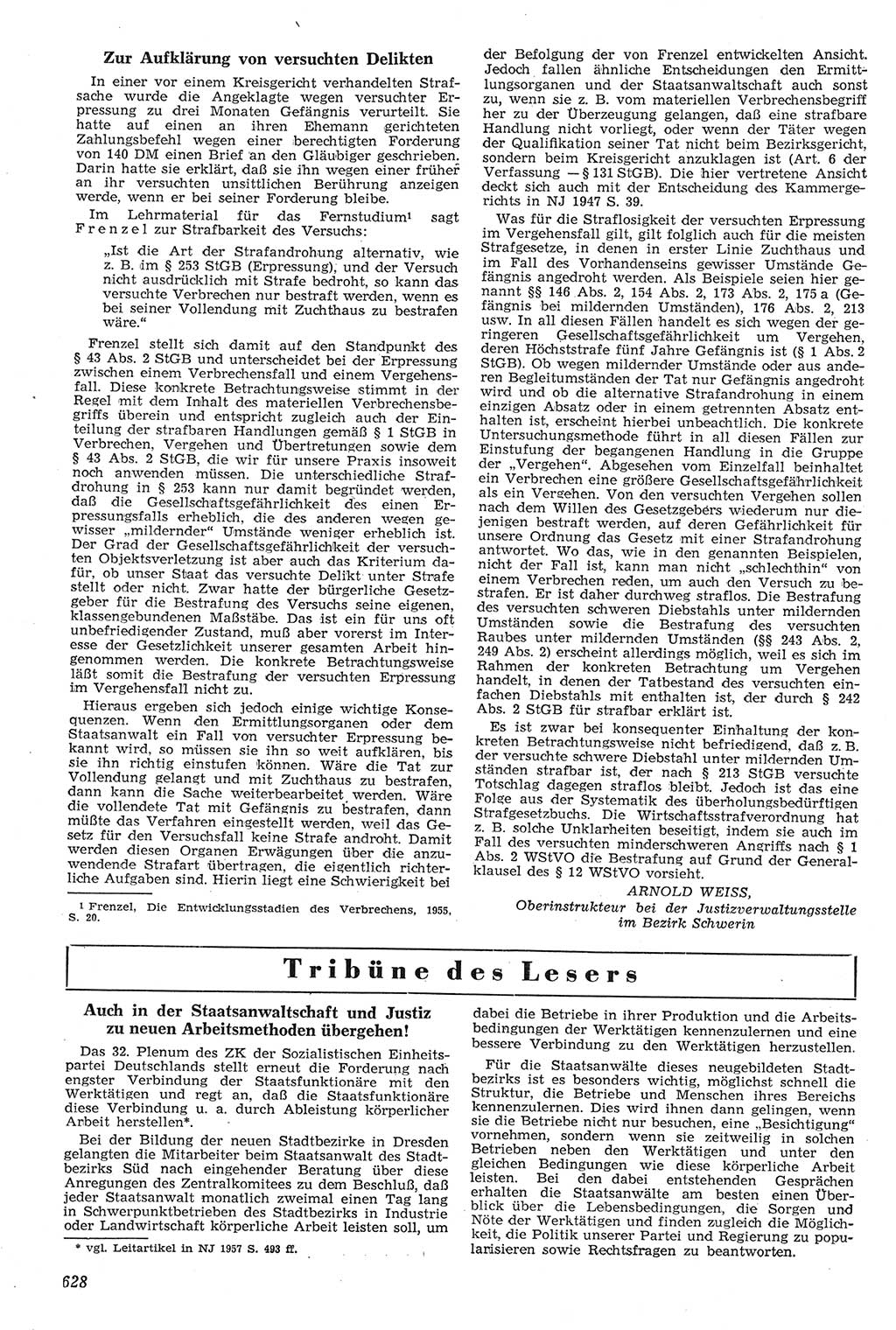 Neue Justiz (NJ), Zeitschrift für Recht und Rechtswissenschaft [Deutsche Demokratische Republik (DDR)], 11. Jahrgang 1957, Seite 628 (NJ DDR 1957, S. 628)