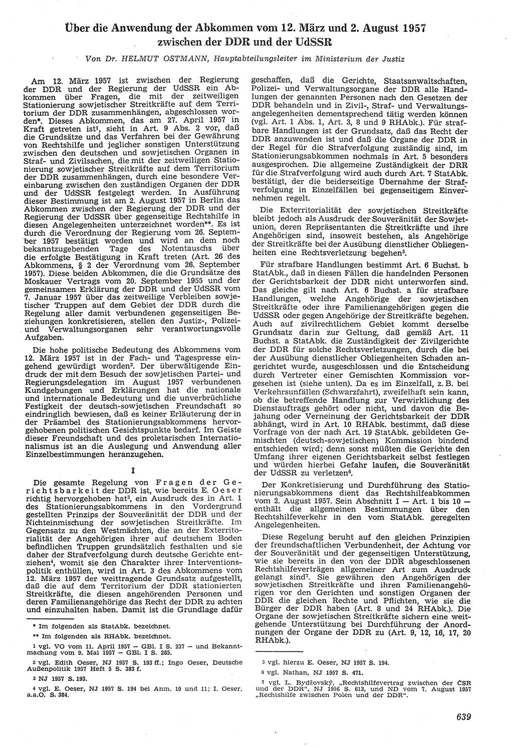Neue Justiz (NJ), Zeitschrift für Recht und Rechtswissenschaft [Deutsche Demokratische Republik (DDR)], 11. Jahrgang 1957, Seite 639 (NJ DDR 1957, S. 639)
