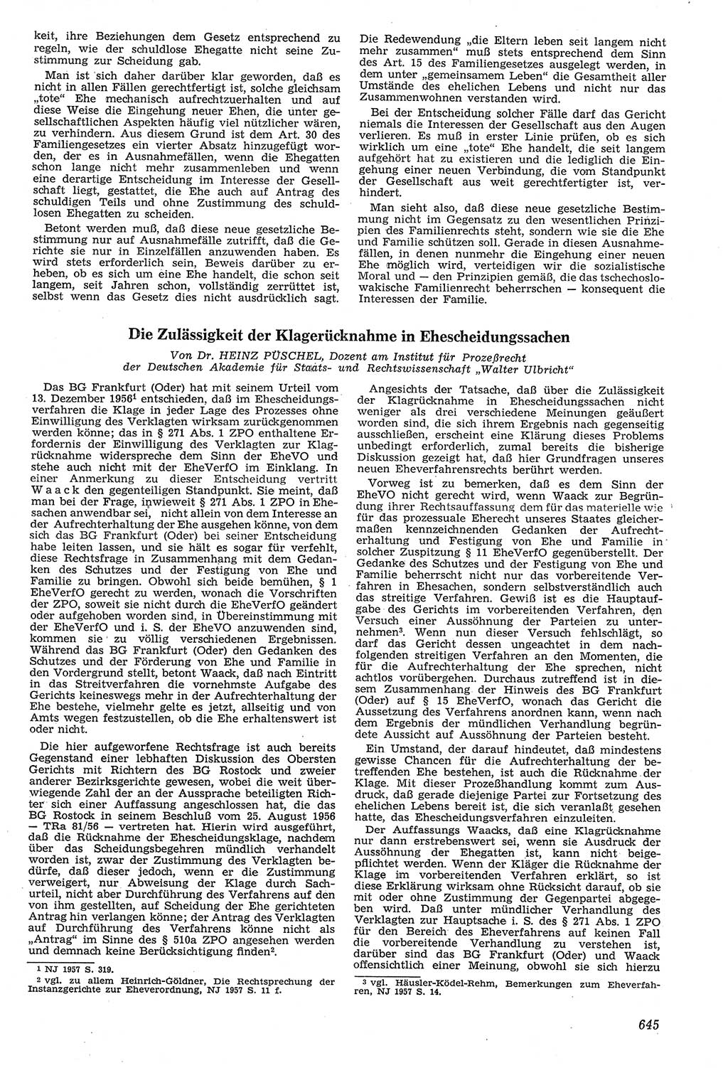 Neue Justiz (NJ), Zeitschrift für Recht und Rechtswissenschaft [Deutsche Demokratische Republik (DDR)], 11. Jahrgang 1957, Seite 645 (NJ DDR 1957, S. 645)