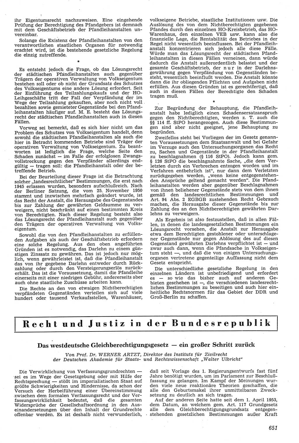 Neue Justiz (NJ), Zeitschrift für Recht und Rechtswissenschaft [Deutsche Demokratische Republik (DDR)], 11. Jahrgang 1957, Seite 651 (NJ DDR 1957, S. 651)