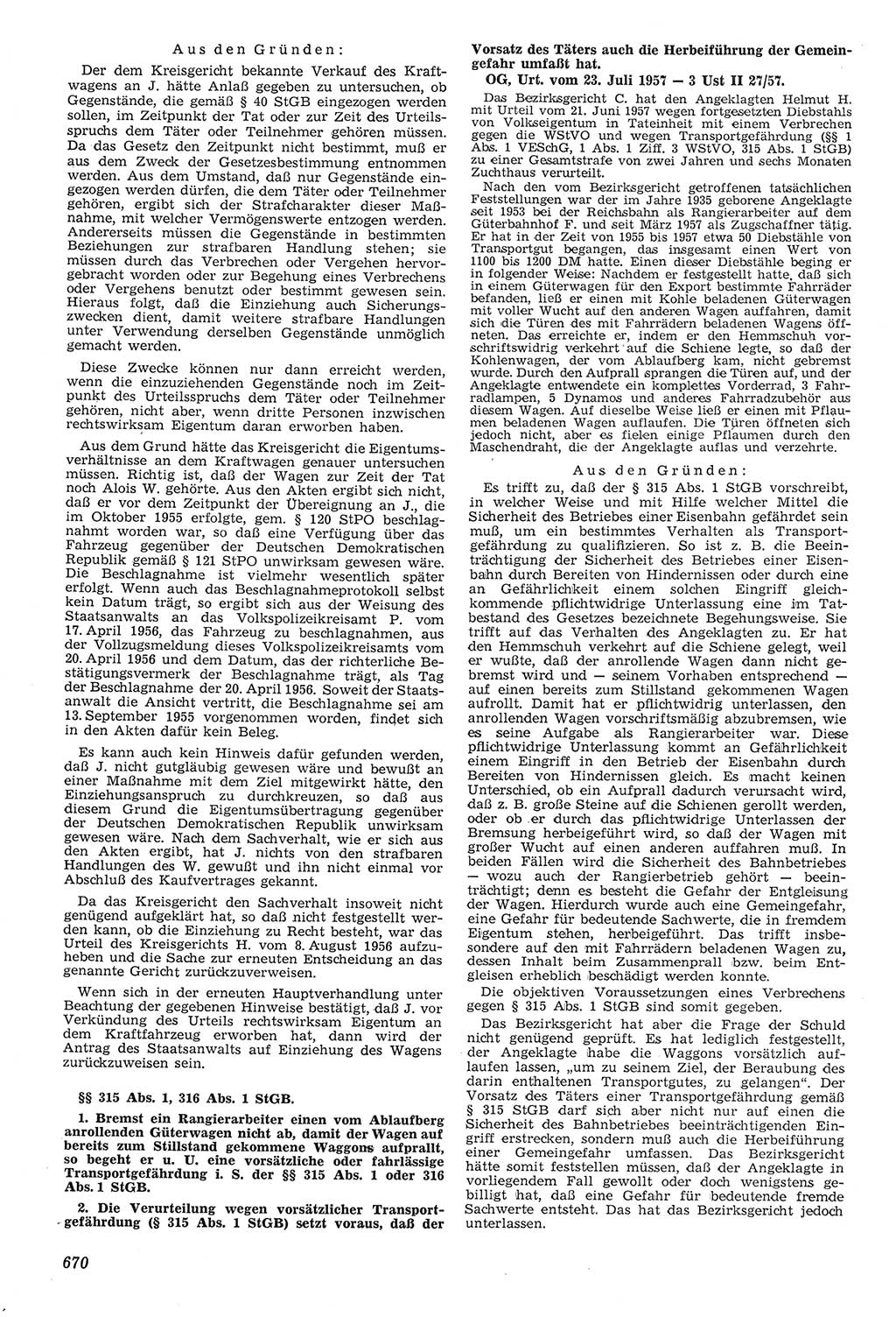 Neue Justiz (NJ), Zeitschrift für Recht und Rechtswissenschaft [Deutsche Demokratische Republik (DDR)], 11. Jahrgang 1957, Seite 670 (NJ DDR 1957, S. 670)