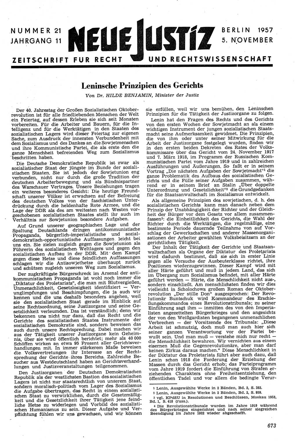 Neue Justiz (NJ), Zeitschrift für Recht und Rechtswissenschaft [Deutsche Demokratische Republik (DDR)], 11. Jahrgang 1957, Seite 673 (NJ DDR 1957, S. 673)