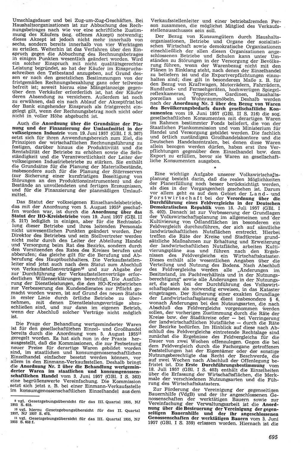 Neue Justiz (NJ), Zeitschrift für Recht und Rechtswissenschaft [Deutsche Demokratische Republik (DDR)], 11. Jahrgang 1957, Seite 695 (NJ DDR 1957, S. 695)