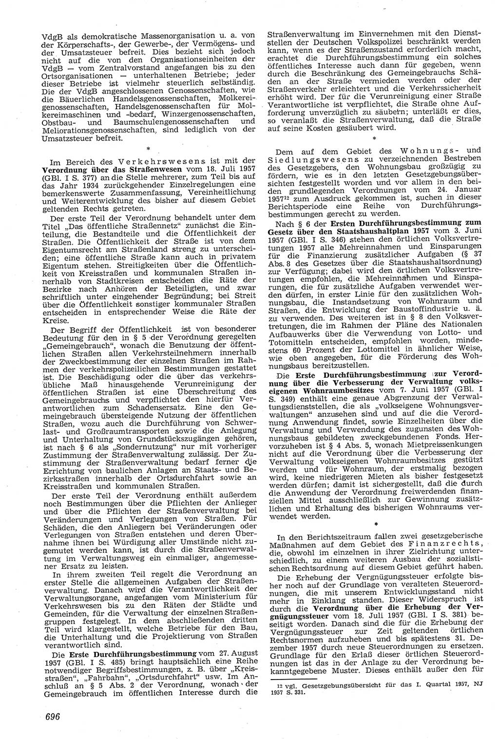 Neue Justiz (NJ), Zeitschrift für Recht und Rechtswissenschaft [Deutsche Demokratische Republik (DDR)], 11. Jahrgang 1957, Seite 696 (NJ DDR 1957, S. 696)