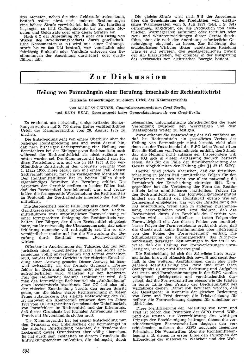Neue Justiz (NJ), Zeitschrift für Recht und Rechtswissenschaft [Deutsche Demokratische Republik (DDR)], 11. Jahrgang 1957, Seite 698 (NJ DDR 1957, S. 698)