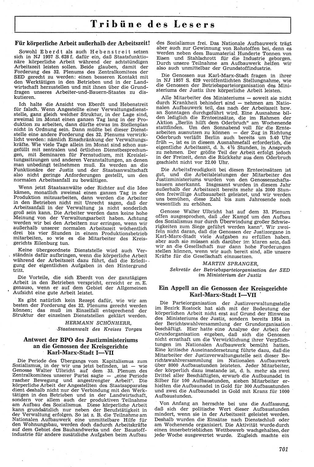 Neue Justiz (NJ), Zeitschrift für Recht und Rechtswissenschaft [Deutsche Demokratische Republik (DDR)], 11. Jahrgang 1957, Seite 701 (NJ DDR 1957, S. 701)
