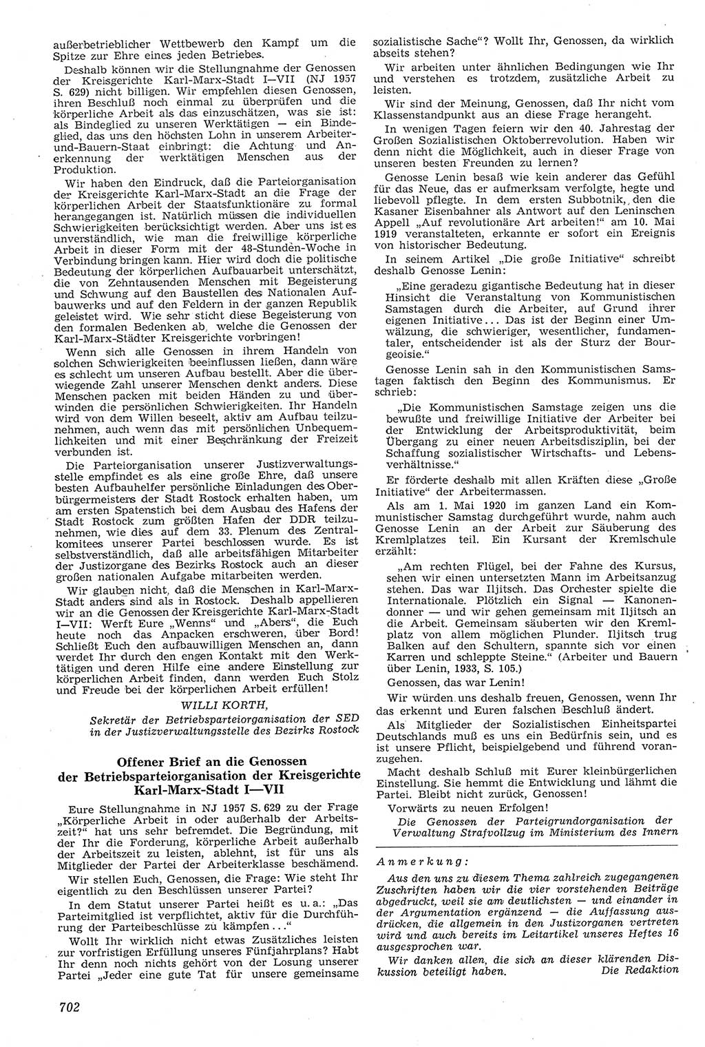 Neue Justiz (NJ), Zeitschrift für Recht und Rechtswissenschaft [Deutsche Demokratische Republik (DDR)], 11. Jahrgang 1957, Seite 702 (NJ DDR 1957, S. 702)