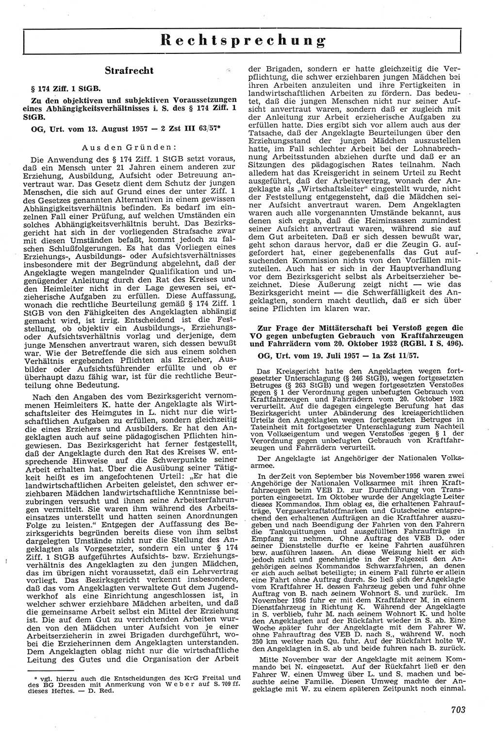 Neue Justiz (NJ), Zeitschrift für Recht und Rechtswissenschaft [Deutsche Demokratische Republik (DDR)], 11. Jahrgang 1957, Seite 703 (NJ DDR 1957, S. 703)