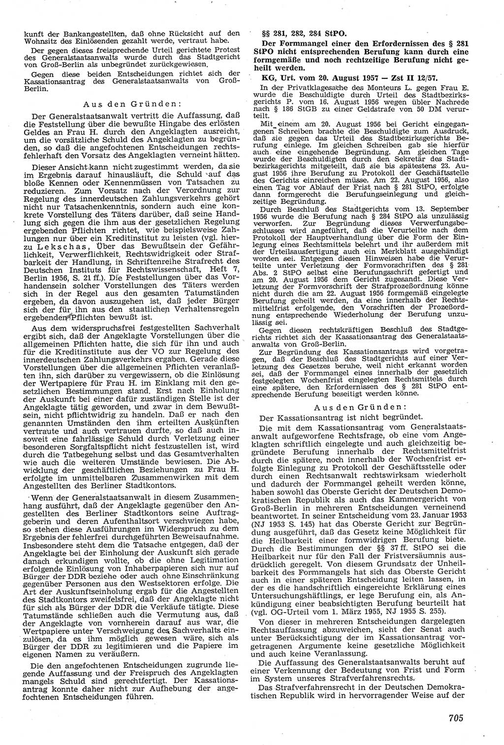 Neue Justiz (NJ), Zeitschrift für Recht und Rechtswissenschaft [Deutsche Demokratische Republik (DDR)], 11. Jahrgang 1957, Seite 705 (NJ DDR 1957, S. 705)