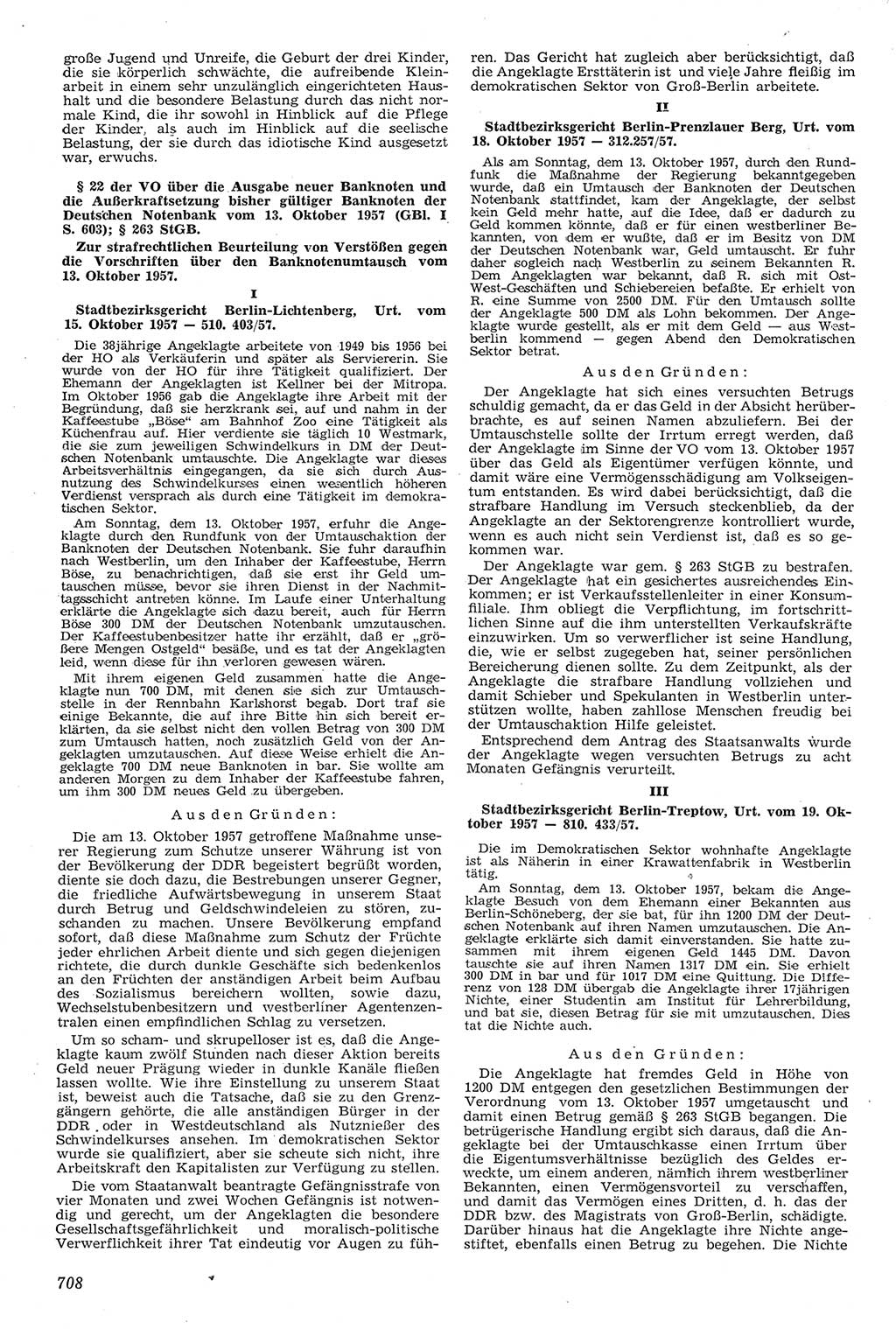 Neue Justiz (NJ), Zeitschrift für Recht und Rechtswissenschaft [Deutsche Demokratische Republik (DDR)], 11. Jahrgang 1957, Seite 708 (NJ DDR 1957, S. 708)