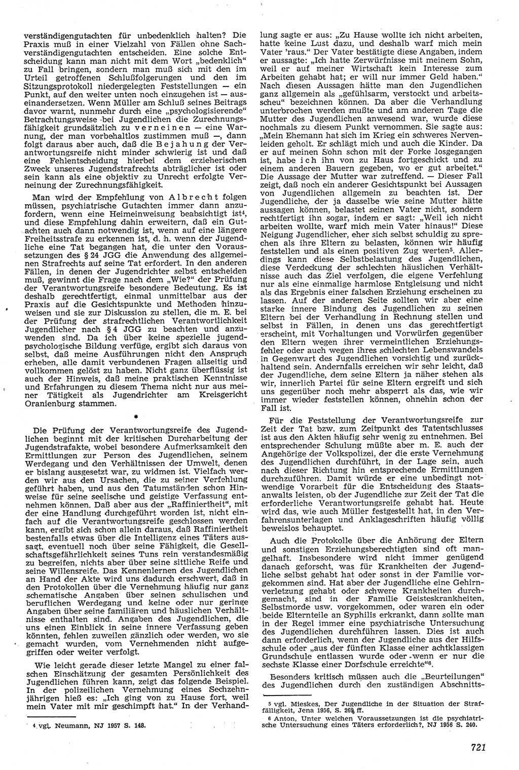 Neue Justiz (NJ), Zeitschrift für Recht und Rechtswissenschaft [Deutsche Demokratische Republik (DDR)], 11. Jahrgang 1957, Seite 721 (NJ DDR 1957, S. 721)