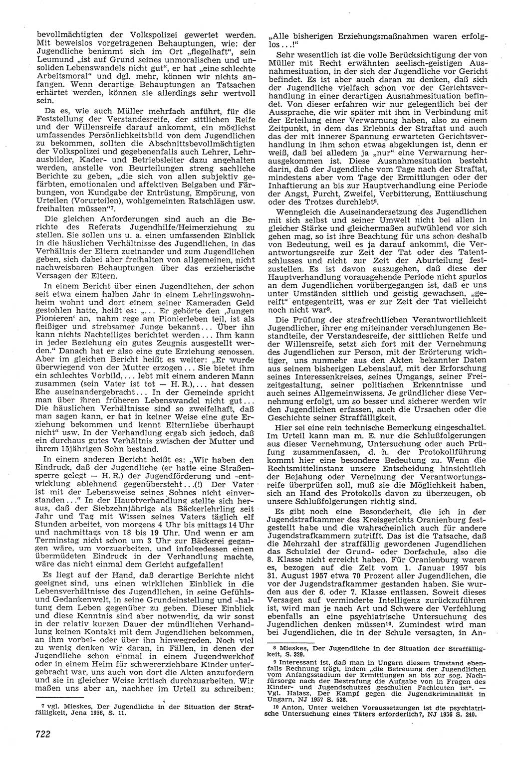 Neue Justiz (NJ), Zeitschrift für Recht und Rechtswissenschaft [Deutsche Demokratische Republik (DDR)], 11. Jahrgang 1957, Seite 722 (NJ DDR 1957, S. 722)