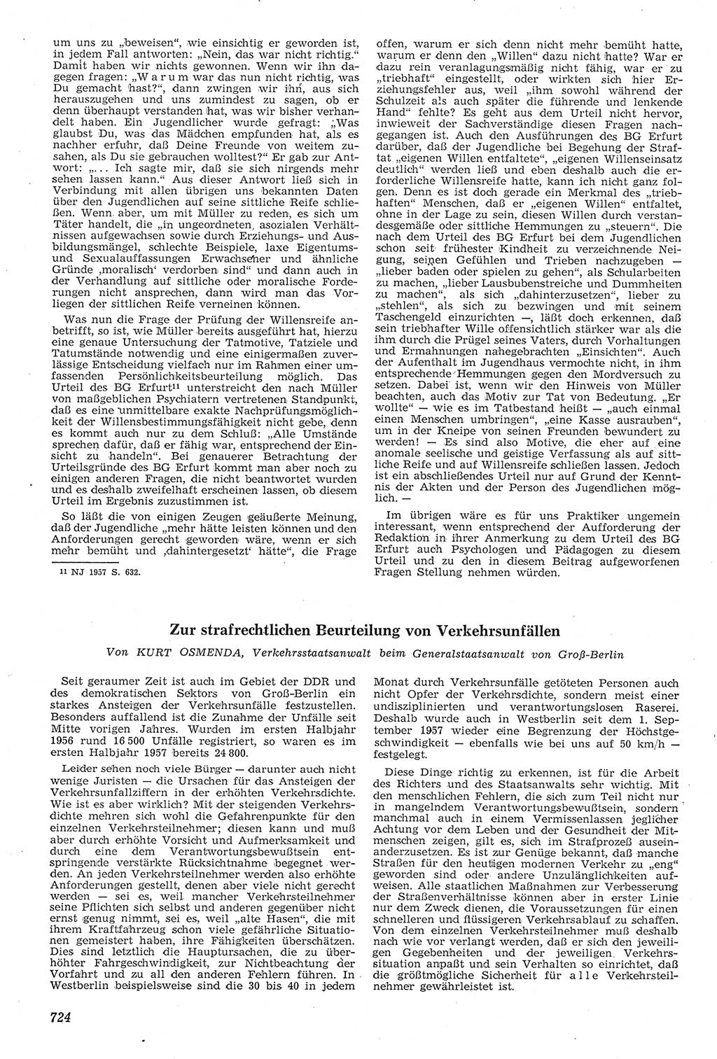 Neue Justiz (NJ), Zeitschrift für Recht und Rechtswissenschaft [Deutsche Demokratische Republik (DDR)], 11. Jahrgang 1957, Seite 724 (NJ DDR 1957, S. 724)