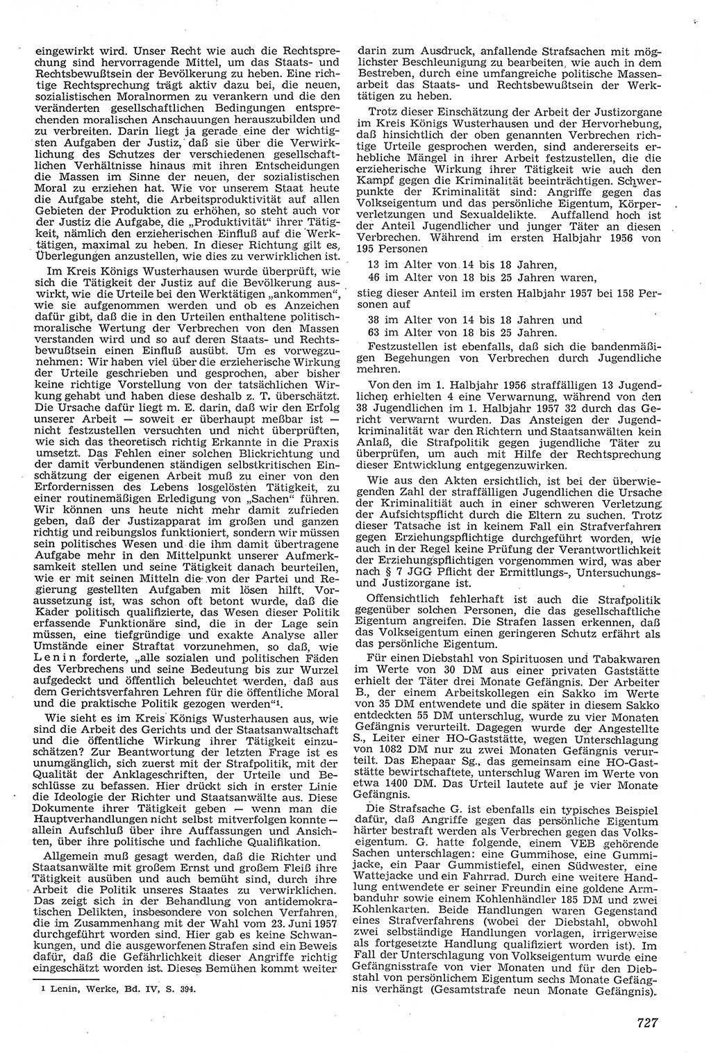 Neue Justiz (NJ), Zeitschrift für Recht und Rechtswissenschaft [Deutsche Demokratische Republik (DDR)], 11. Jahrgang 1957, Seite 727 (NJ DDR 1957, S. 727)
