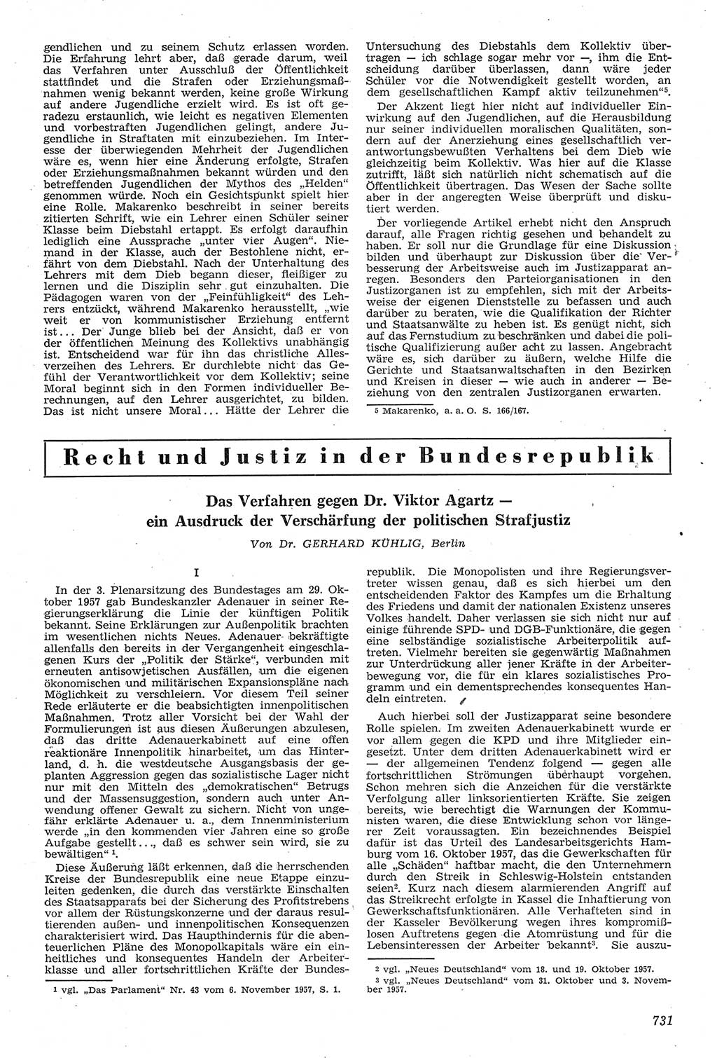 Neue Justiz (NJ), Zeitschrift für Recht und Rechtswissenschaft [Deutsche Demokratische Republik (DDR)], 11. Jahrgang 1957, Seite 731 (NJ DDR 1957, S. 731)