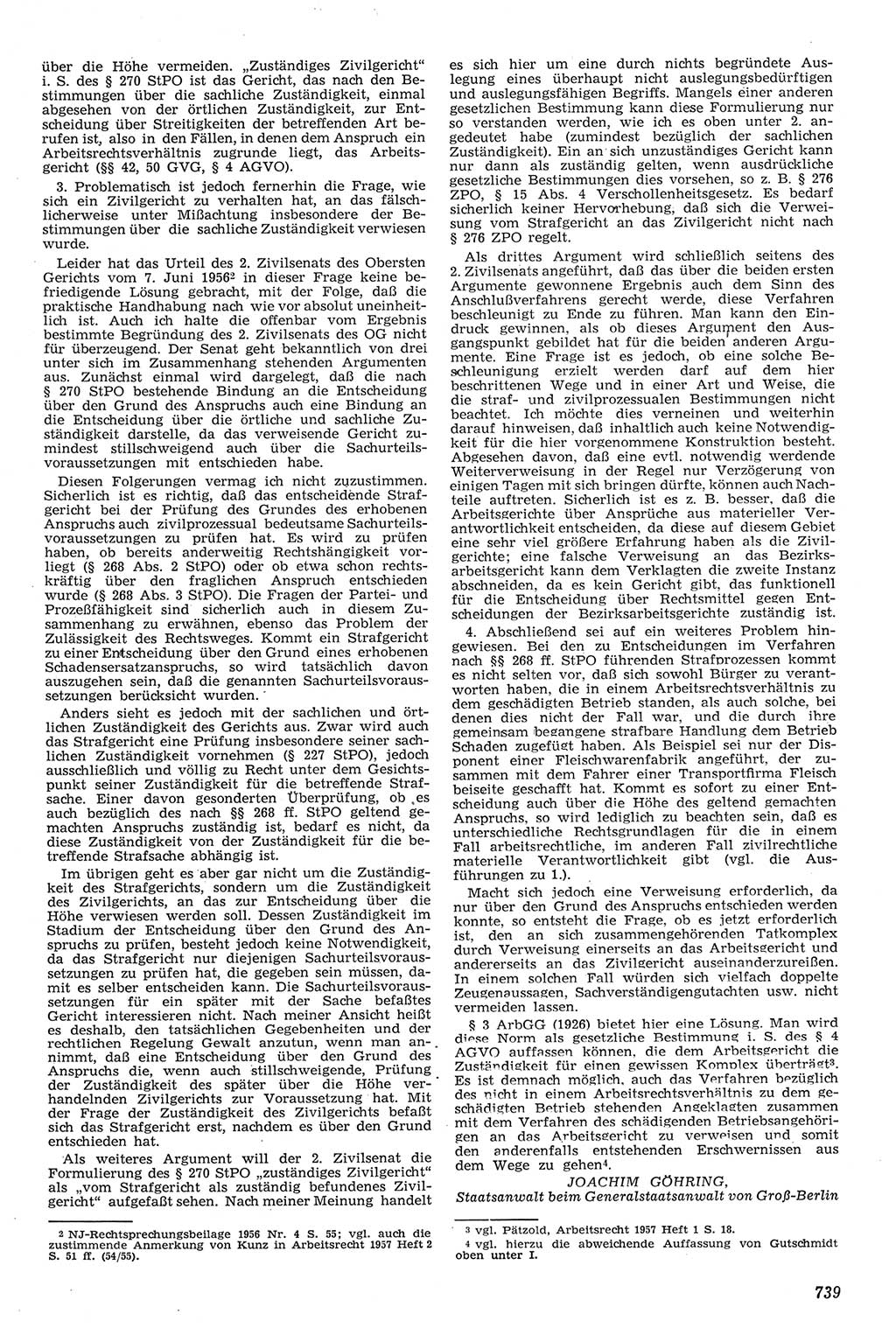 Neue Justiz (NJ), Zeitschrift für Recht und Rechtswissenschaft [Deutsche Demokratische Republik (DDR)], 11. Jahrgang 1957, Seite 739 (NJ DDR 1957, S. 739)