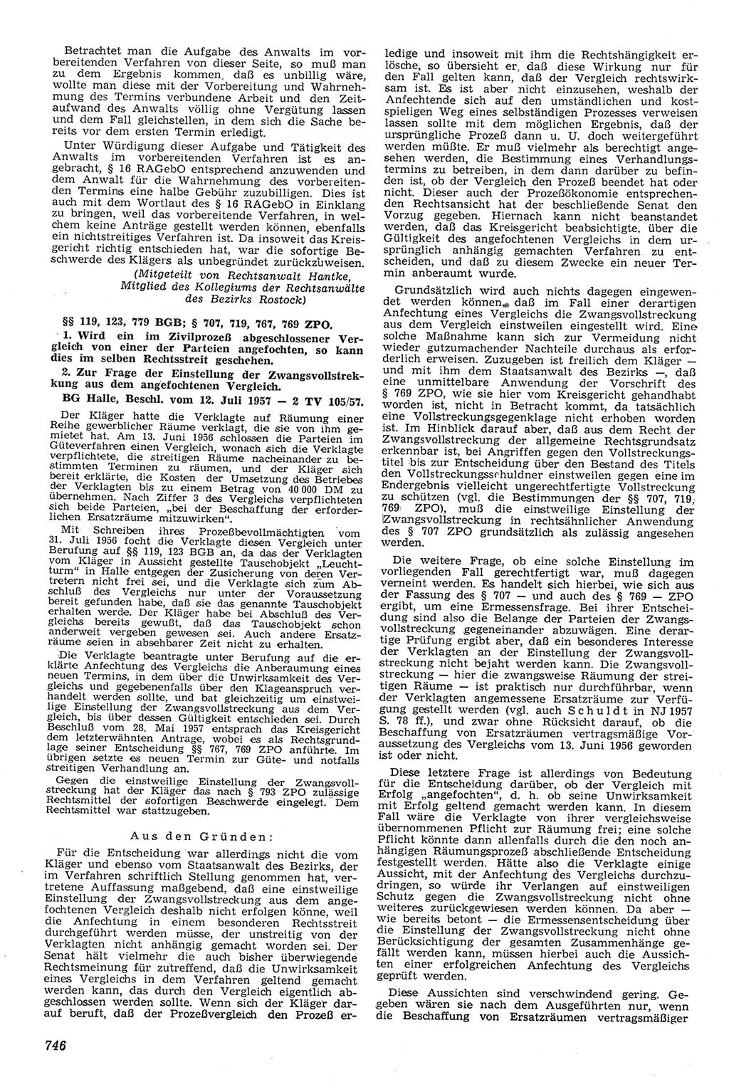 Neue Justiz (NJ), Zeitschrift für Recht und Rechtswissenschaft [Deutsche Demokratische Republik (DDR)], 11. Jahrgang 1957, Seite 746 (NJ DDR 1957, S. 746)