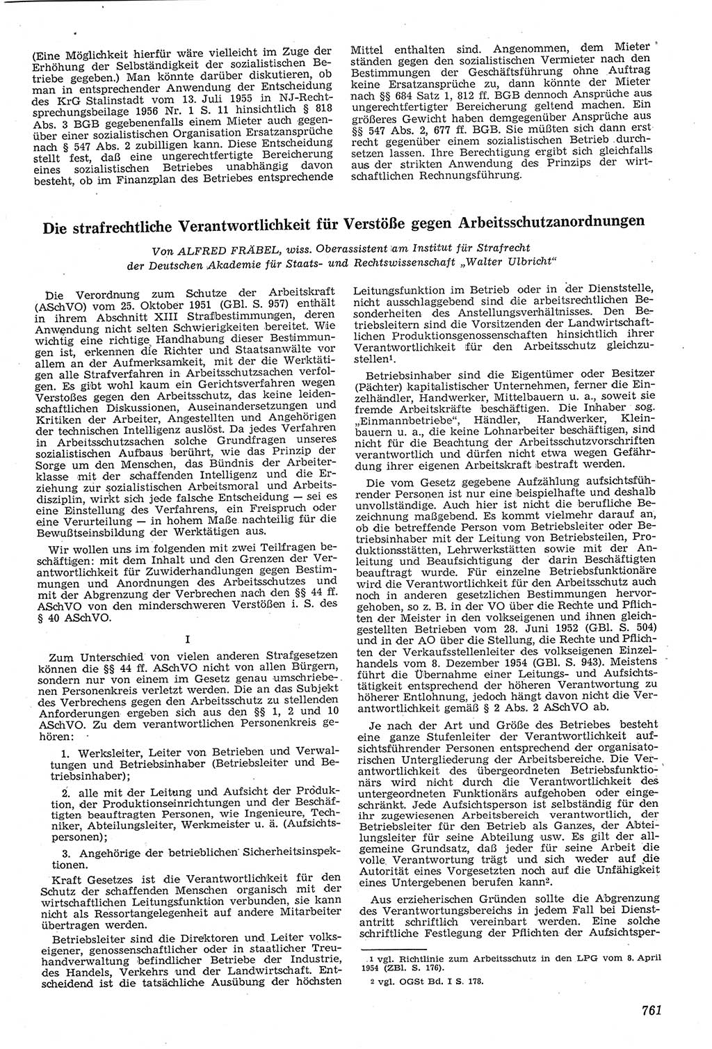 Neue Justiz (NJ), Zeitschrift für Recht und Rechtswissenschaft [Deutsche Demokratische Republik (DDR)], 11. Jahrgang 1957, Seite 761 (NJ DDR 1957, S. 761)