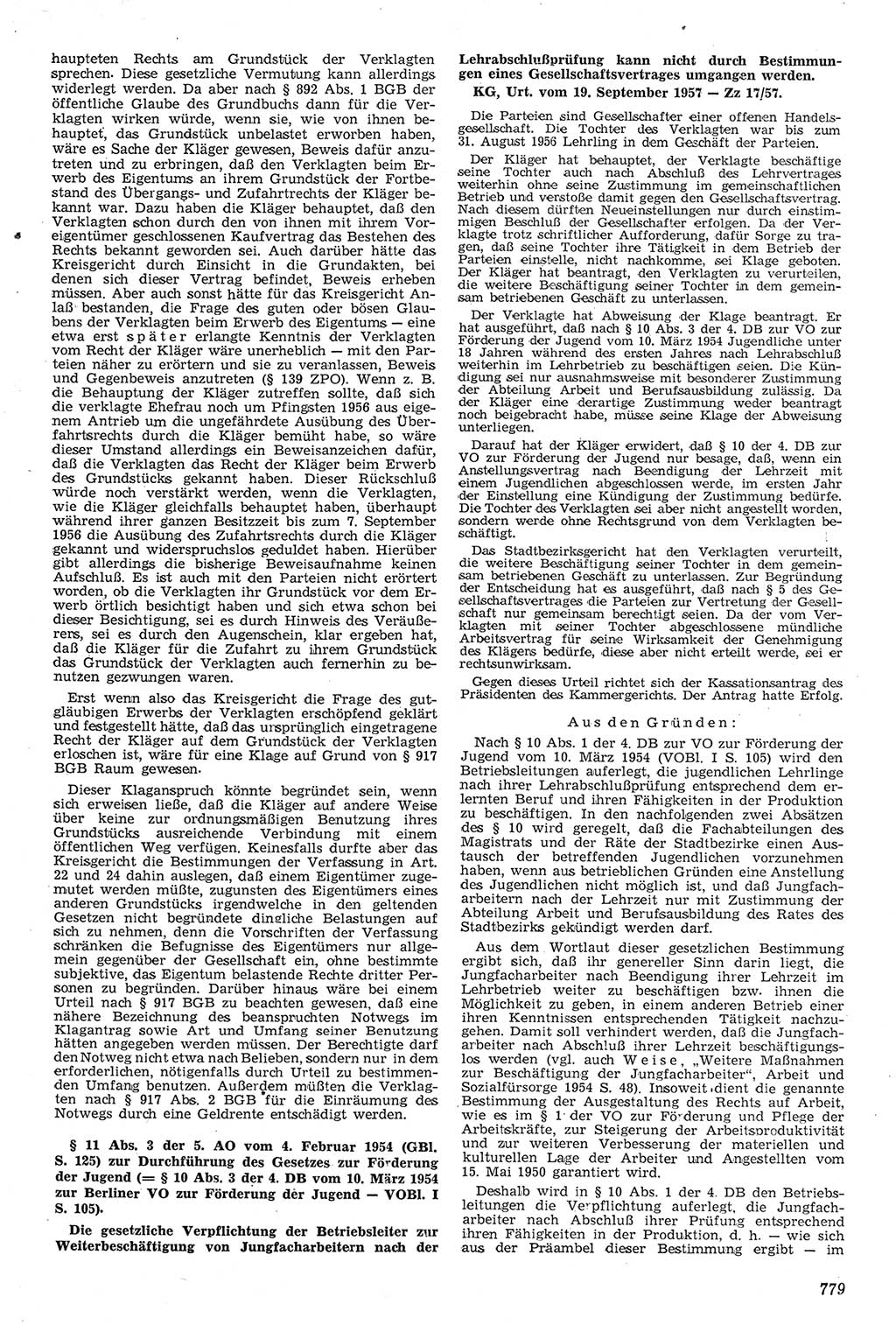 Neue Justiz (NJ), Zeitschrift für Recht und Rechtswissenschaft [Deutsche Demokratische Republik (DDR)], 11. Jahrgang 1957, Seite 779 (NJ DDR 1957, S. 779)
