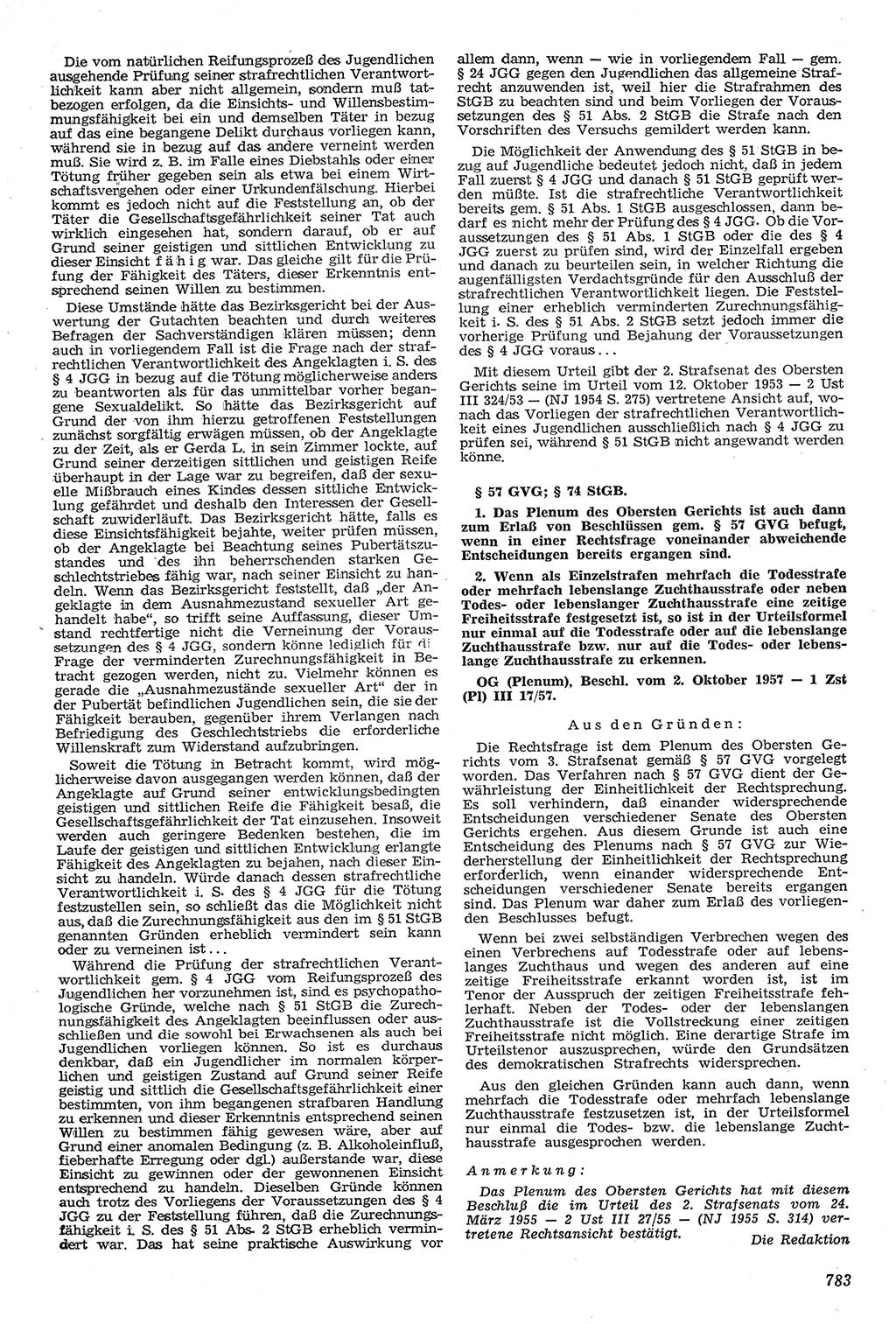 Neue Justiz (NJ), Zeitschrift für Recht und Rechtswissenschaft [Deutsche Demokratische Republik (DDR)], 11. Jahrgang 1957, Seite 783 (NJ DDR 1957, S. 783)