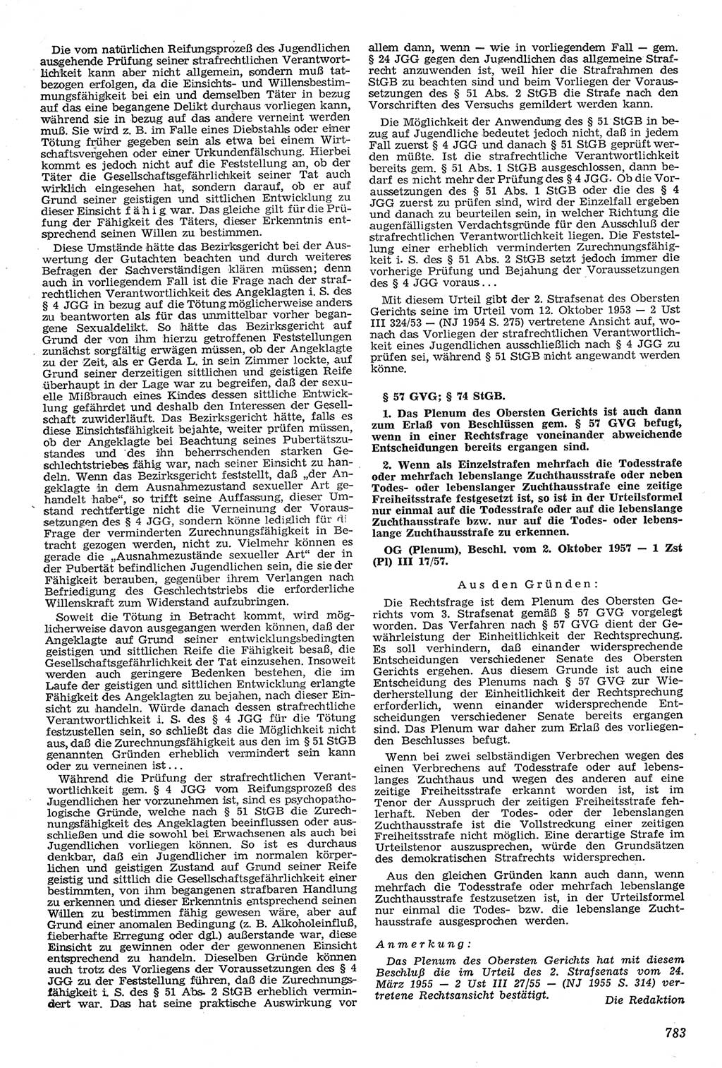 Neue Justiz (NJ), Zeitschrift für Recht und Rechtswissenschaft [Deutsche Demokratische Republik (DDR)], 11. Jahrgang 1957, Seite 783 (NJ DDR 1957, S. 783)