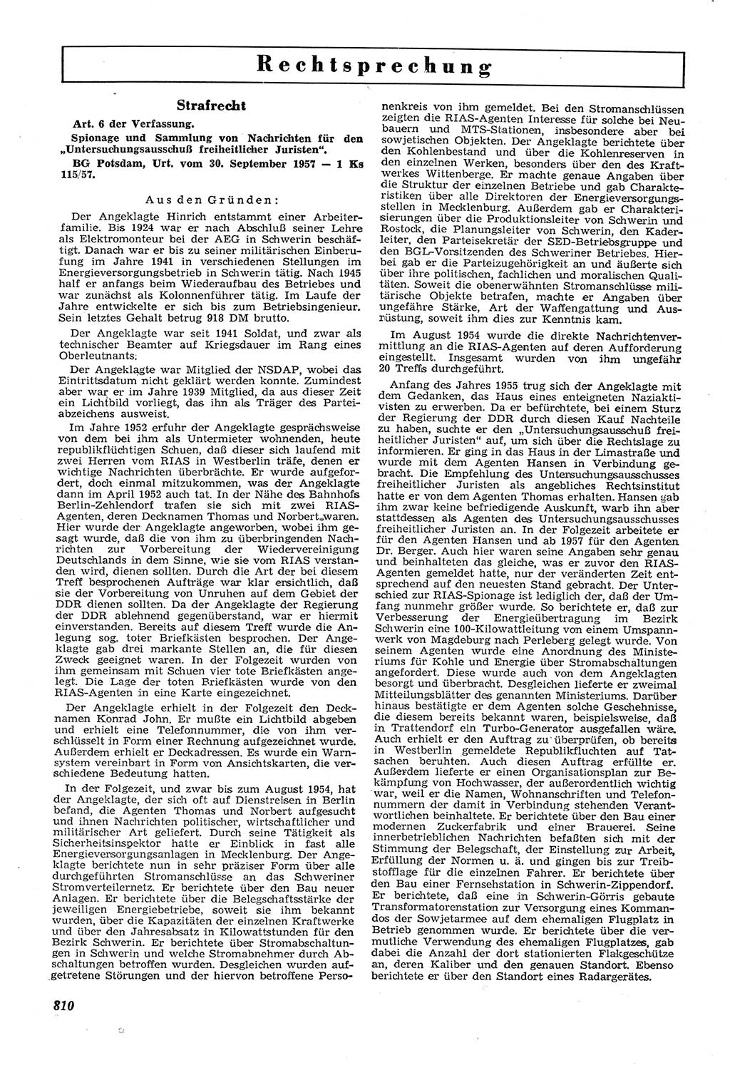 Neue Justiz (NJ), Zeitschrift für Recht und Rechtswissenschaft [Deutsche Demokratische Republik (DDR)], 11. Jahrgang 1957, Seite 810 (NJ DDR 1957, S. 810)