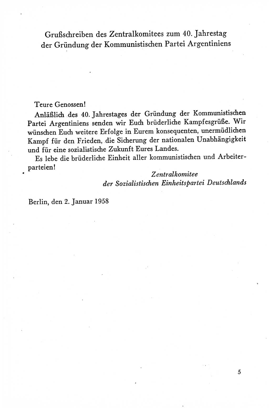 Dokumente der Sozialistischen Einheitspartei Deutschlands (SED) [Deutsche Demokratische Republik (DDR)] 1958-1959, Seite 5 (Dok. SED DDR 1958-1959, S. 5)