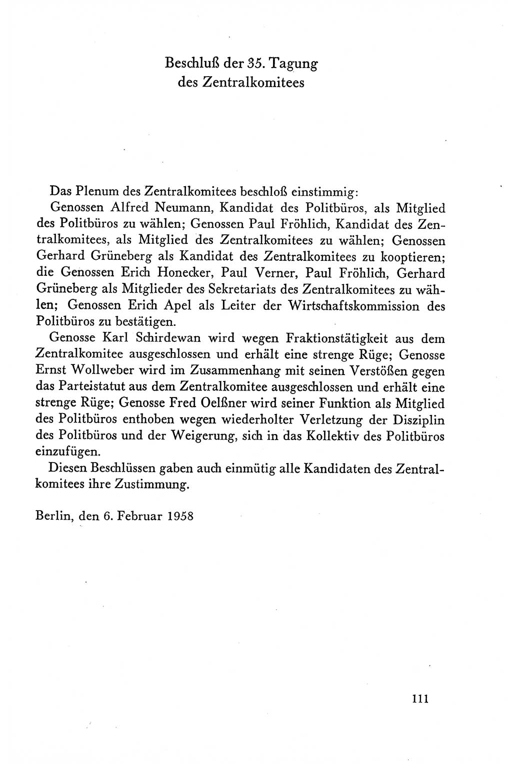 Dokumente der Sozialistischen Einheitspartei Deutschlands (SED) [Deutsche Demokratische Republik (DDR)] 1958-1959, Seite 111 (Dok. SED DDR 1958-1959, S. 111)