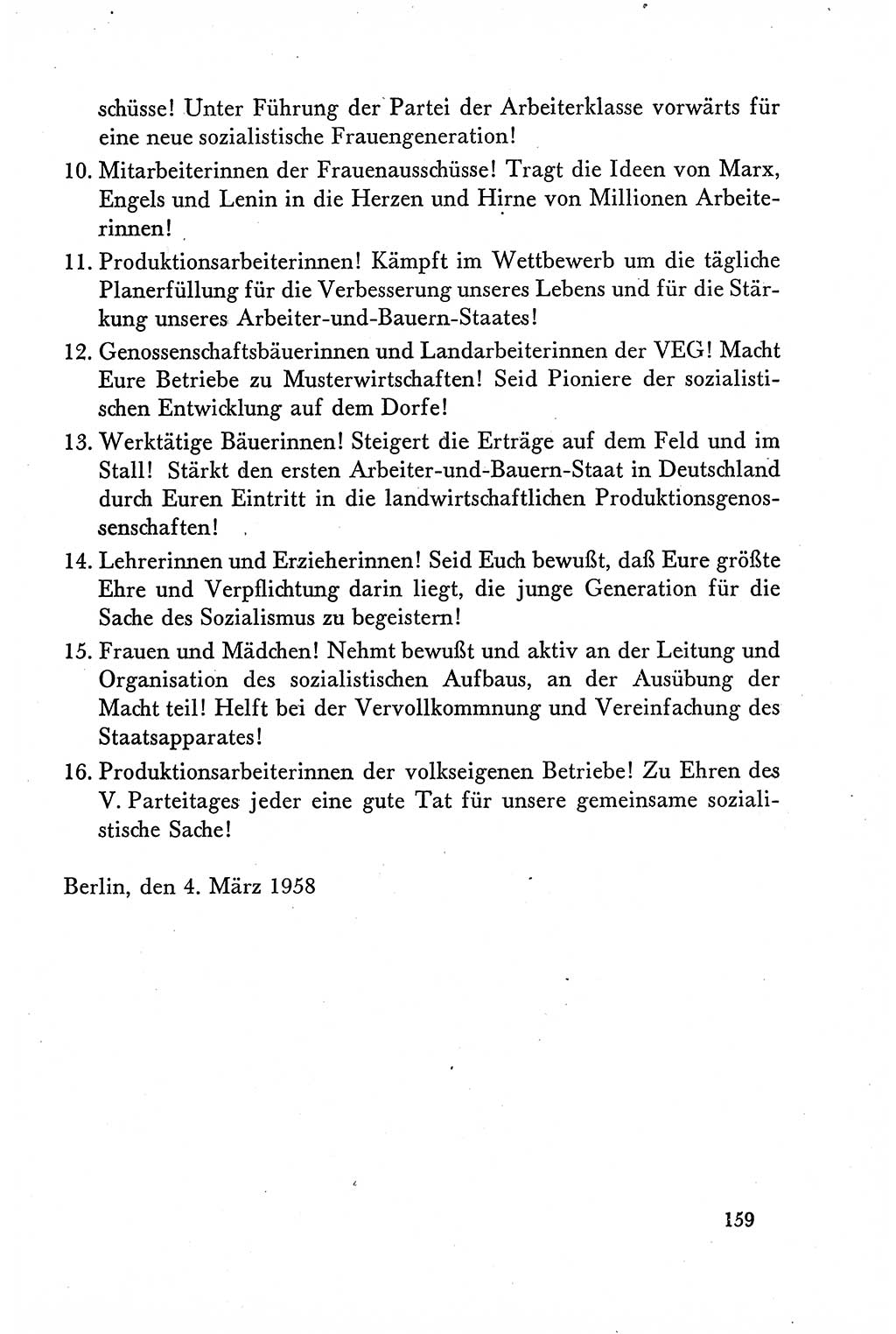 Dokumente der Sozialistischen Einheitspartei Deutschlands (SED) [Deutsche Demokratische Republik (DDR)] 1958-1959, Seite 159 (Dok. SED DDR 1958-1959, S. 159)