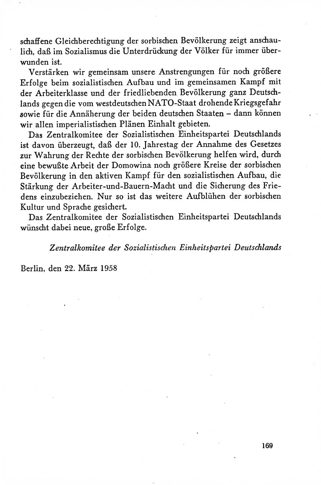 Dokumente der Sozialistischen Einheitspartei Deutschlands (SED) [Deutsche Demokratische Republik (DDR)] 1958-1959, Seite 169 (Dok. SED DDR 1958-1959, S. 169)