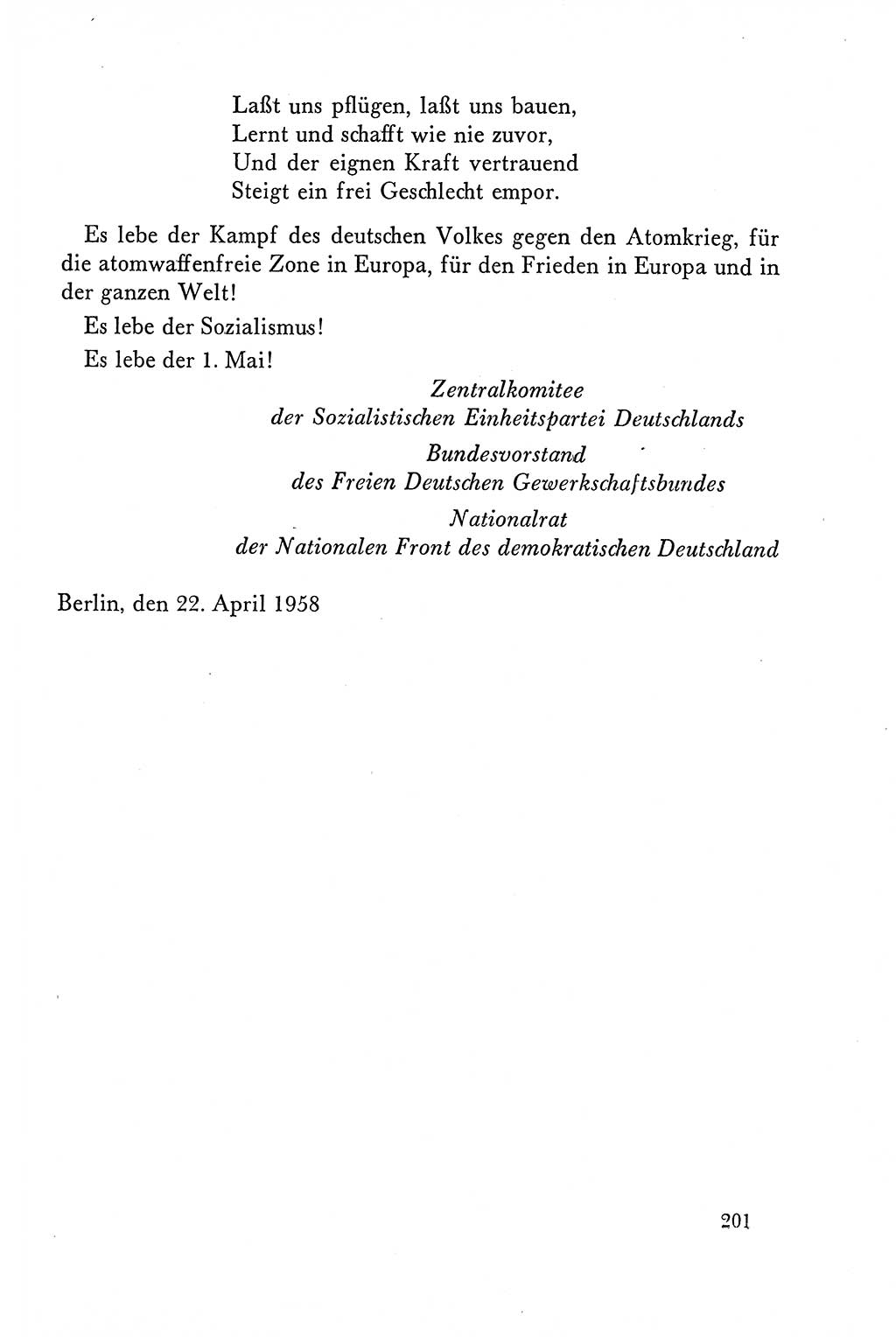 Dokumente der Sozialistischen Einheitspartei Deutschlands (SED) [Deutsche Demokratische Republik (DDR)] 1958-1959, Seite 201 (Dok. SED DDR 1958-1959, S. 201)