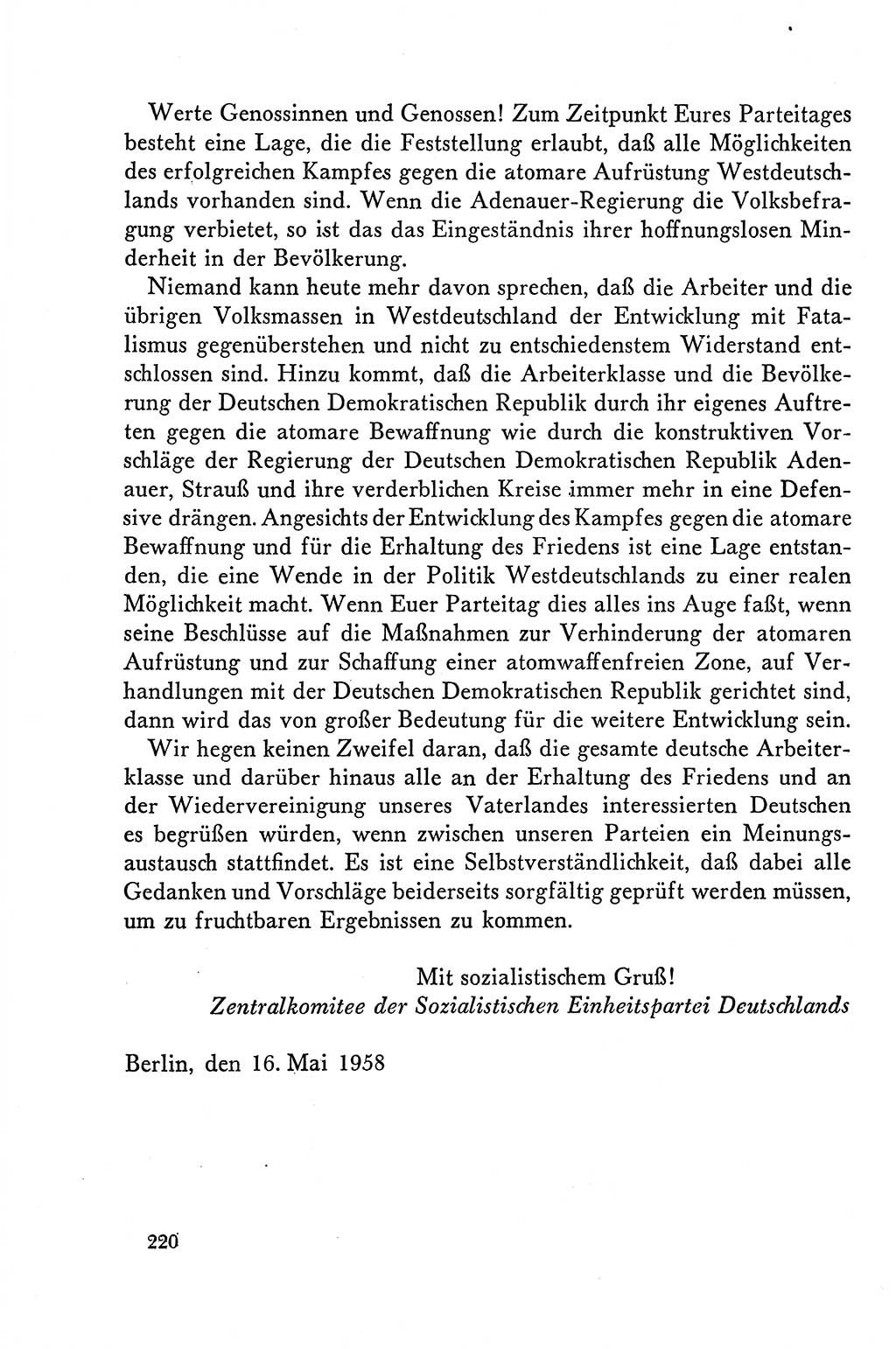 Dokumente der Sozialistischen Einheitspartei Deutschlands (SED) [Deutsche Demokratische Republik (DDR)] 1958-1959, Seite 220 (Dok. SED DDR 1958-1959, S. 220)